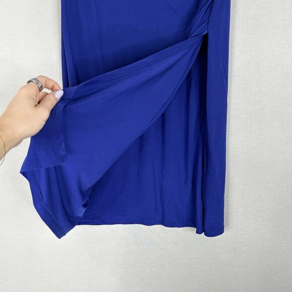 Lauren Ralph Lauren Womens Dress 8 Blue Mock Wrap Gathered Jersey Work Cocktail - Picture 3 of 11